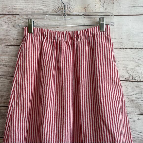 J CREW LINEN BLEND SKIRT IN RED AND WHITE STRIPES - Picture 2 of 4
